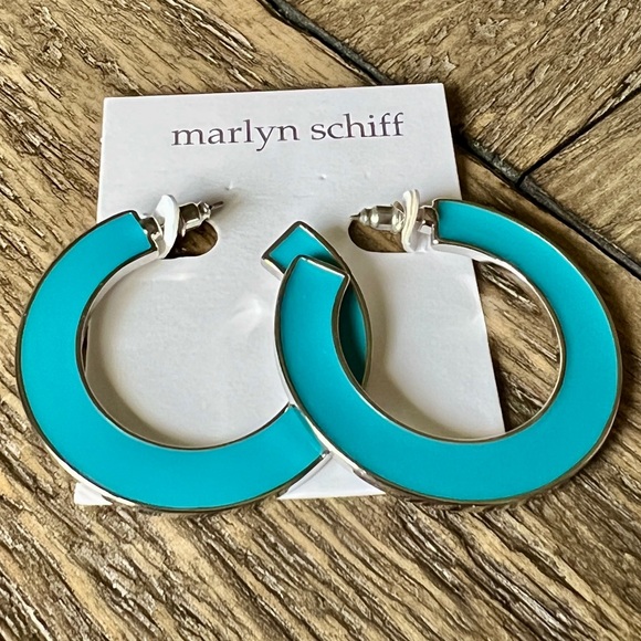 NEW MARLYN SCHIFF Hoop Pierced Earrings in Turquoise/Silver - Picture 2 of 6